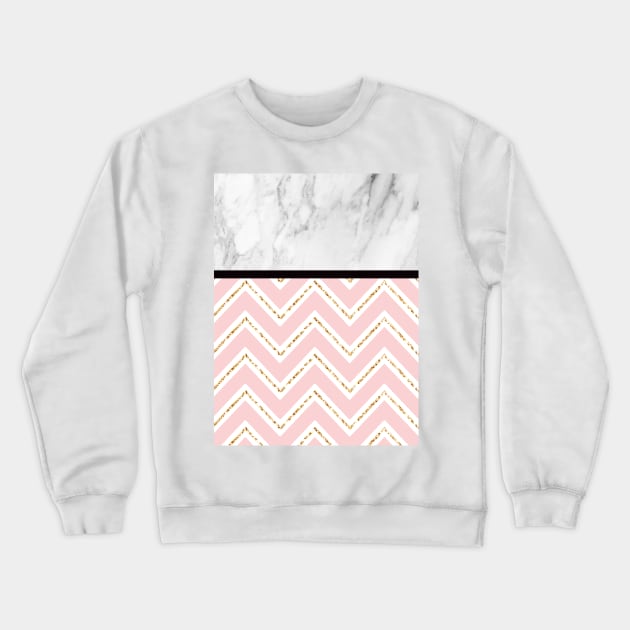 Marble with Rose Pink White and Yellow Gold ZigZag Chevron Pattern Crewneck Sweatshirt by squeakyricardo